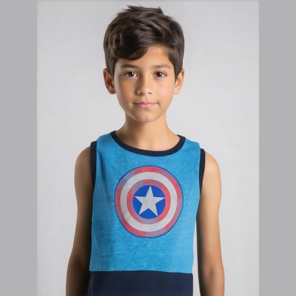 Marvel Boys Tank Top Size Medium 5 6 Avengers Blue Captain America